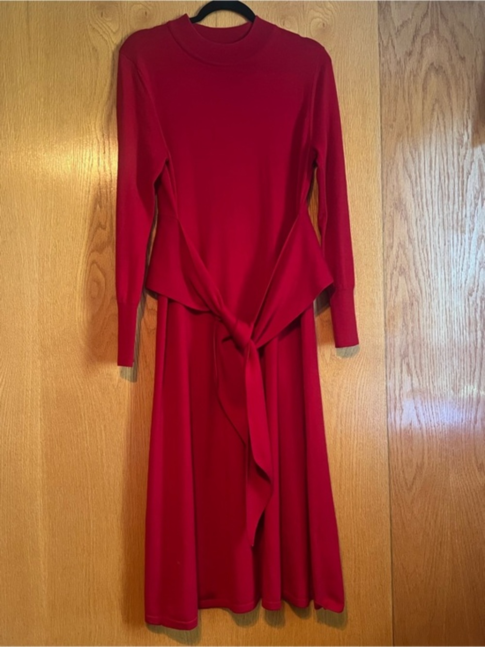 The Fold Allerton red mock neck tie front merino wool dress size large